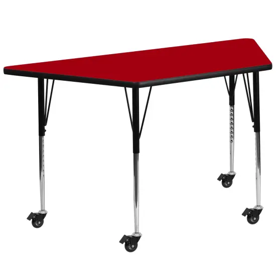 Emma and Oliver Mobile 29x57 Trapezoid Laminate Adjustable Activity Table Red {1}