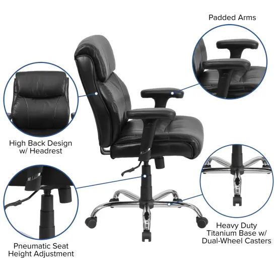 Emma and Oliver 400 lb. Big & Tall Mid-Back Swivel Clean Line Stitch Ergonomic Task Office Chair Black LeatherSoft {2}