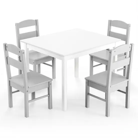 Kids 5 Pieces Table and Chair Set Wooden Children Activity Playroom Furniture Gift White {8}