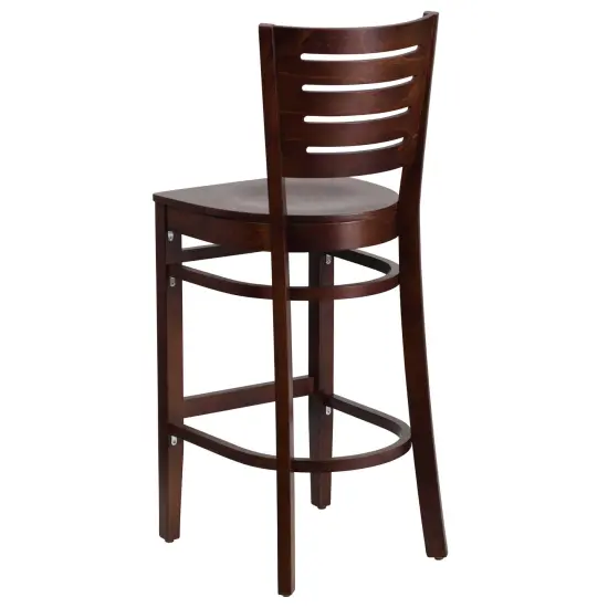 Emma and Oliver Slat Back Wooden Restaurant Dining Barstool WalnutWood {3}