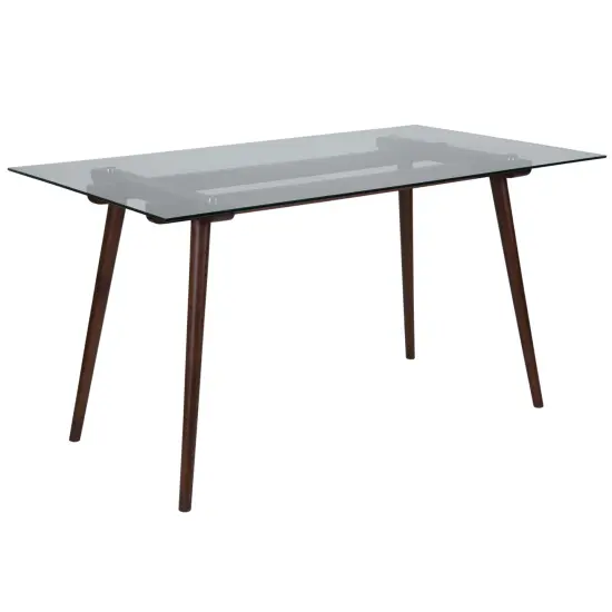 Merrick Lane Meriden 31.5" x 55" Rectangular Solid Wood Table with Glass Top Clear/Walnut {1}
