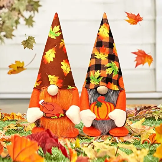 Ndeno 2PCS Thanksgiving Gnome Plush Decorations, Fall ThanksgivingHandmade Scandinavian Tomte - Autumn Pumpkins Home Tabletop Elf Gnomes Decor Ornaments - Lucky Swedish Gift (Harvest Festival), 01 {1}