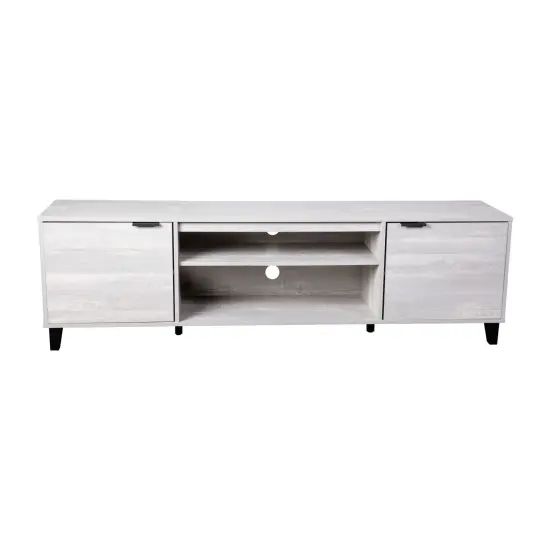 Merrick Lane Walter Mid-Century Modern TV Stand with Adjustable Open Shelves and Two Doors Gray {1}