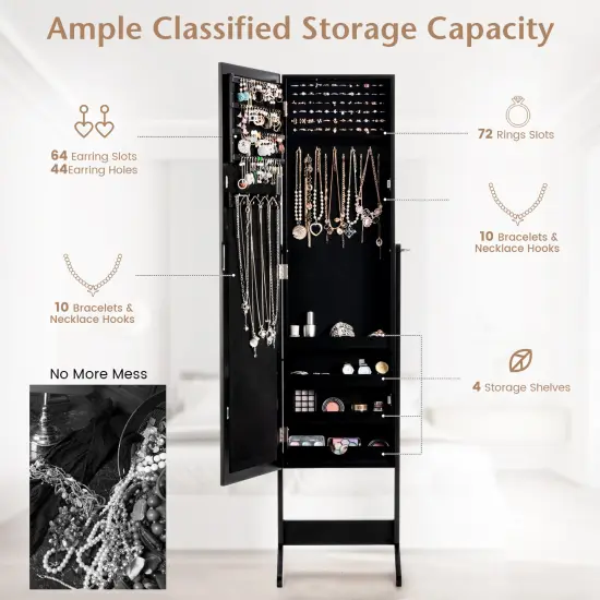 Full Length Mirrored Standing Jewelry Cabinet Storage Box Black {3}