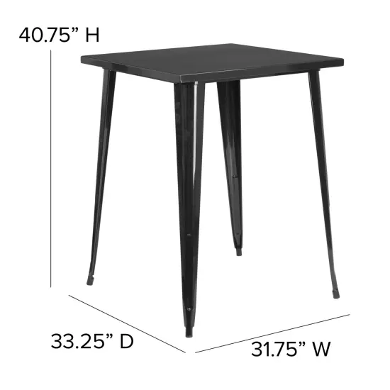 Merrick Lane Rothko Patio Dining Table with Metal Frame and Square Top Black {4}