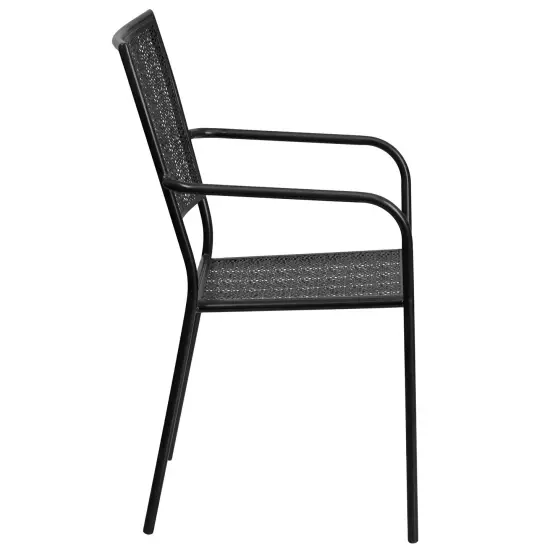 Emma and Oliver Commercial Grade Colorful Metal Patio Arm Chair with Square Back Black {5}
