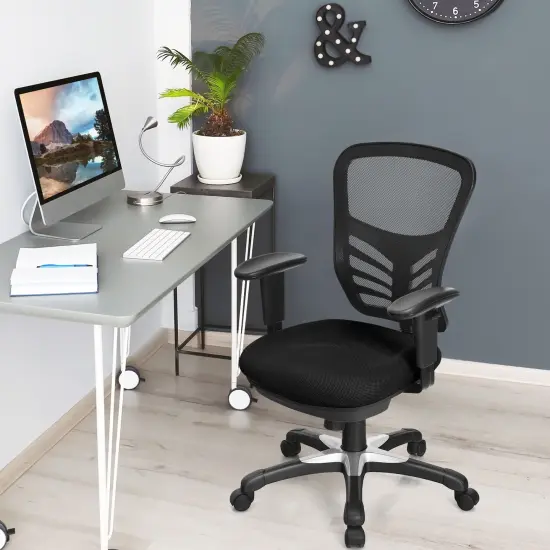Ergonomic Mesh Office Chair with Adjustable Back Height and Armrests Black {2}