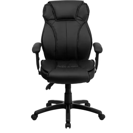 Emma and Oliver High Back Leather Multifunction Executive Swivel Ergonomic Office Chair with Lumbar Support Knob with Arms Black {3}