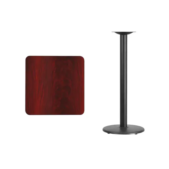 Emma and Oliver 24" Square Laminate Table Top with 18" Round Bar Height Table Base Mahogany {3}