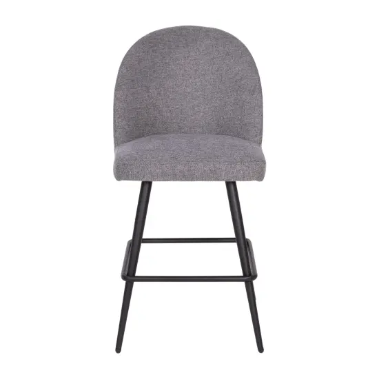 Merrick Lane Teague Set of 2 Modern Armless Counter Stools with Contoured Backs, Steel Frames, and Integrated Footrests Gray Faux Linen {3}