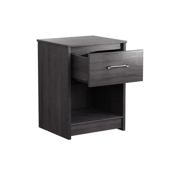 Wooden End Side Table Nightstand with Drawer Storage Shelf Black {1}