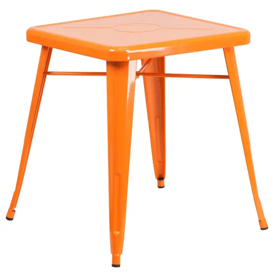 Merrick Lane Benson 23.75" Square Metal Dining Table for Indoor and Outdoor Use Orange {2}