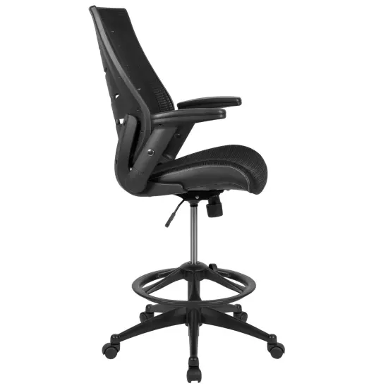 Emma and Oliver High Back Mesh Ergonomic Drafting Chair with Adjustable Flip-Up Arms Black {5}
