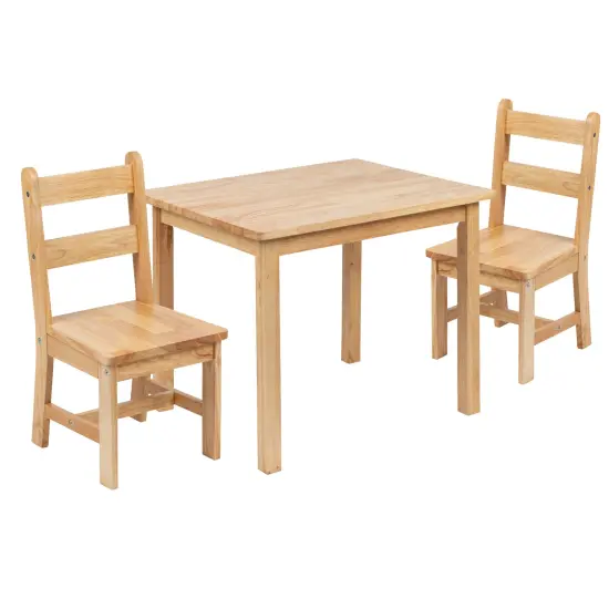 Emma and Oliver Kids 3 Piece Solid Hardwood Table and Chair Set for Playroom, Kitchen Natural {2}