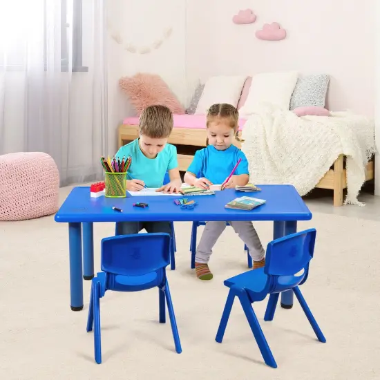 Kids Plastic Rectangular Play Table with Steel Pipe Suitable for Indoor or Outdoor Use Blue {3}