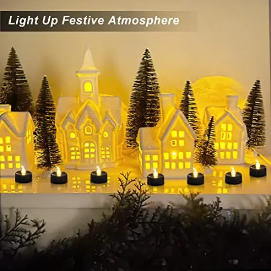 Black Candles, 24-Pack Tea Lights Battery Operated, Flameless Fake Candles Flickering, Halloween LED Candles Tea Lights for Fall Holiday Decor, Theme Party, 1.4" D X 1.3''H- Warm White Light {5}