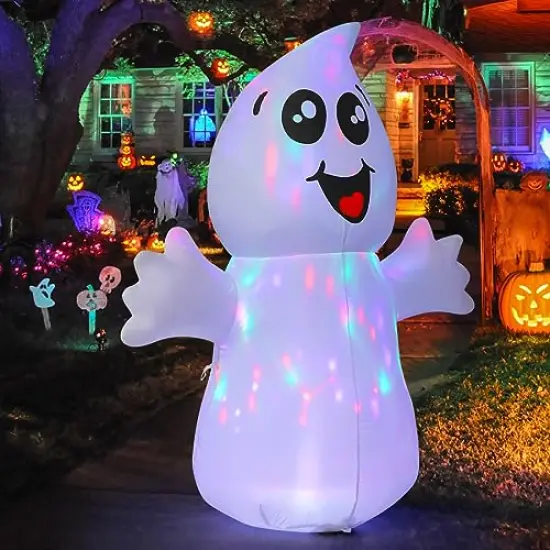 5 FT Halloween Inflatable Outdoor Cute Ghost with Magic Light, Blow Up Yard Decoration Clearance with LED Lights Built-in for Holiday/Party/Yard/Garden {5}