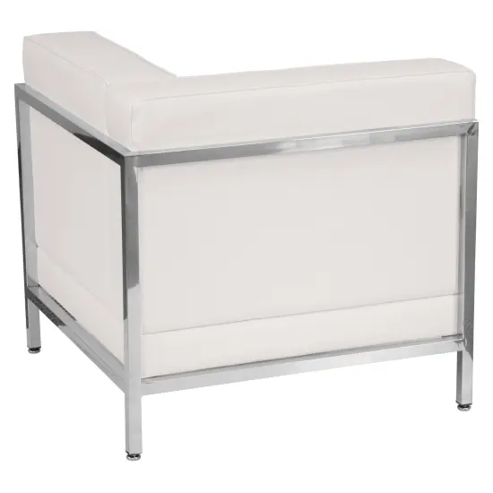 Emma and Oliver Faux Leather Modular Right Corner Quilted Tufted Seat Framed Chair Melrose White {2}