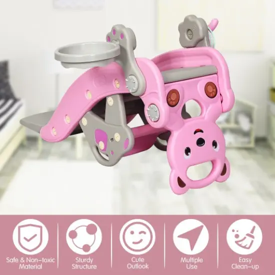 4-in-1Baby Rocking Horse Slide Set-Pink {2}