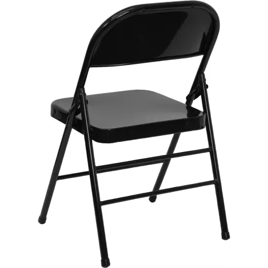 Emma and Oliver 4 Pack Triple Braced & Double Hinged Metal Folding Chair Black {3}