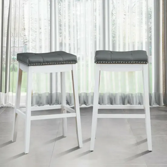 29 Inch Set of 2 Backless Bar Stools with Ergonomic Padded Saddle Seat and Wooden Legs White {6}