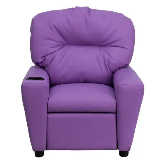 Emma and Oliver Contemporary Kids Recliner with Cup Holder Lavender Vinyl {2}
