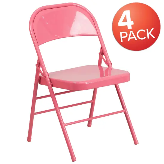 Emma and Oliver 4 Pack Colorful Metal Folding Chair Teen and Event Seating Bubblegum Pink {5}
