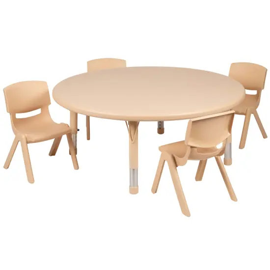 Emma and Oliver 45" Round Plastic Height Adjustable Activity Table Set with 4 Chairs Red {3}