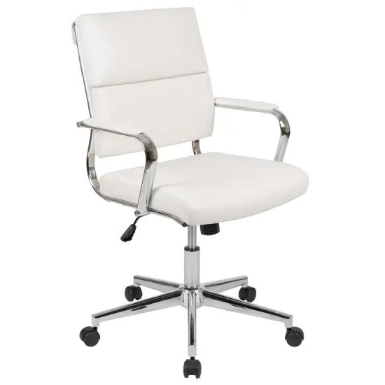 Merrick Lane McEntyre Ergonomic Swivel Office Chair Panel Style Mid-Back Computer Desk Chair with Padded Metal Arms & Base White {1}