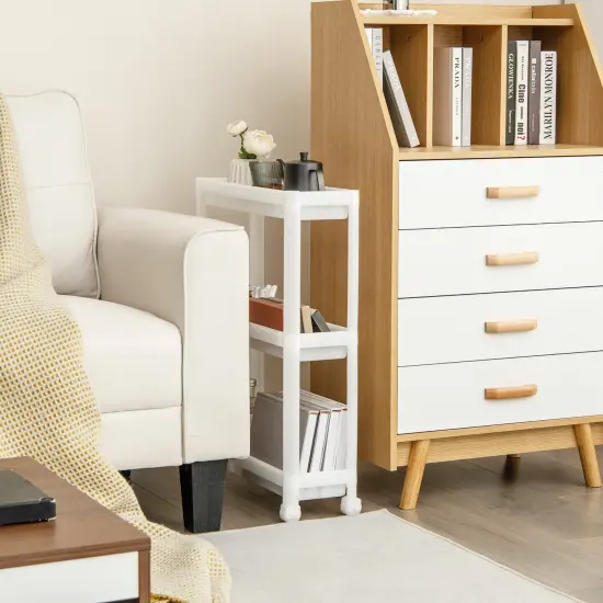 2 Pieces 3-Tier Slim Detachable Storage Cart with Drainage Holes and Wheels-White {3}