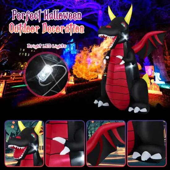 8 Feet Halloween Inflatable Fire Dragon Decoration with LED Lights {6}