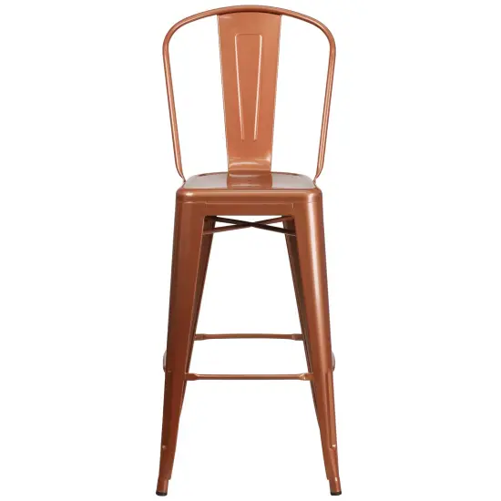 Merrick Lane Sabine Metal Indoor-Outdoor Barstool with Vertical Slat Back and Integrated Footrest Copper {3}