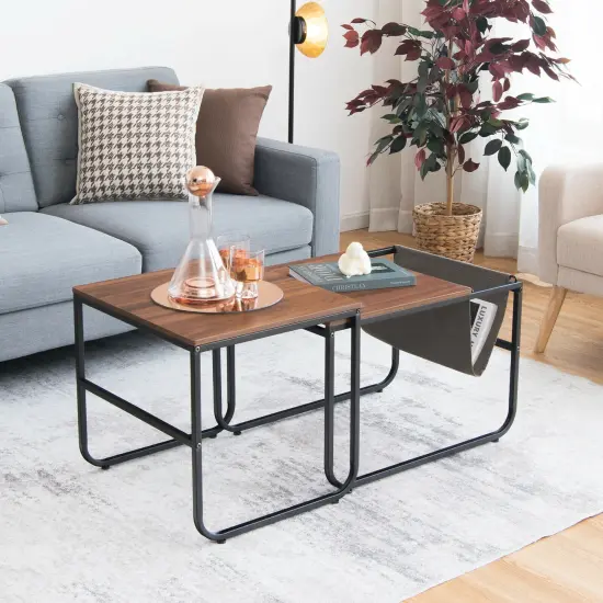 Set of 2 Nesting Coffee Tables with Side Pocket for Living Room Bedroom {6}