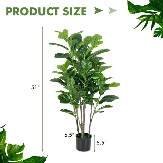 51'' Faux Fiddle Leaf Fig Tree Set of 2 Potted Artificial Plants for Living Room Bedroom Office {5}