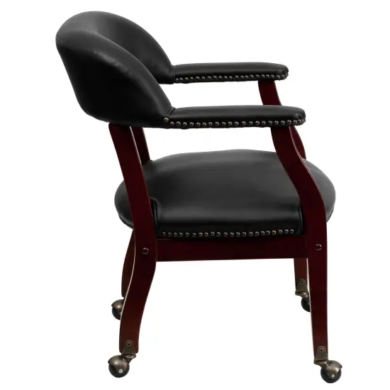 Emma and Oliver Conference Chair with Accent Nail Trimand Casters Black Vinyl {5}