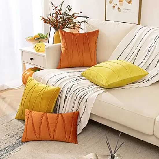 Woaboy Pack of 2 Fall Striped Velvet Throw Pillow Covers Orange Modern Decorative Couch Throws Square Soft Cozy Pillowcases for Bed Sofa Cushion Living Room 12x20 Inch {5}