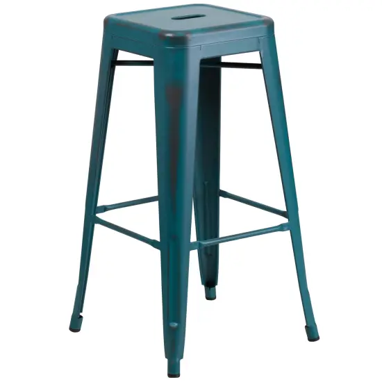 Merrick Lane Elba Series Metal Stool with Powder Coated Finish and Integrated Floor Glides Kelly Blue-Teal {2}