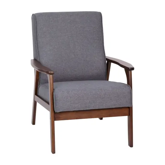 Emma and Oliver Langmore Upholstered Mid-Century Modern Arm Chair with Wood Frame Dark Gray Faux Linen {2}