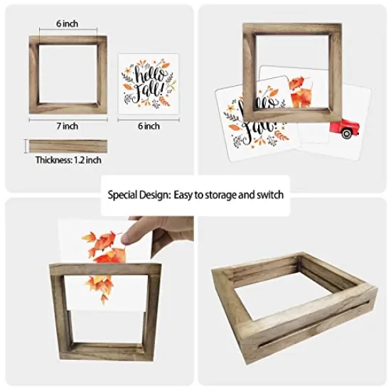 Fall Decorations Farmhouse Fall Home Decor Hello Fall Signs 36 Interchangeable Sayings with 3 Wooden Frames Autumn Decorations for Office and Living Room Tiered Tray Decor Table Desk Wall Decor Seasonal Decoration Holiday Gift {3}