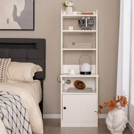 6-Tier Bookshelf with Charging Station and Storage Cabinet White {5}