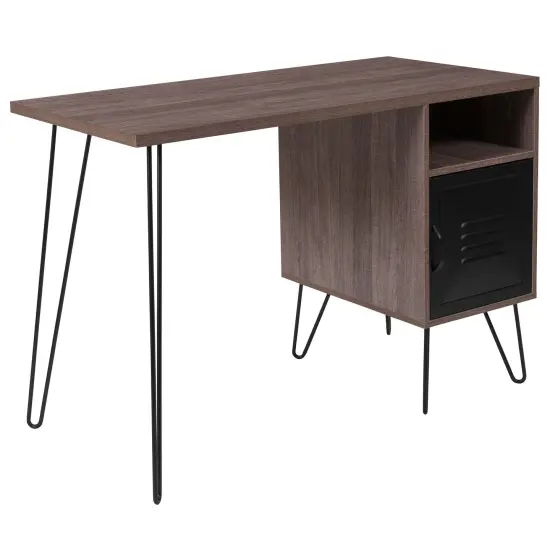 Emma and Oliver Computer Desk with Metal Cabinet Door and Black Metal Legs Rustic {1}