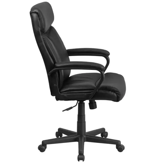 Emma and Oliver High Back Leather Executive Swivel Office Chair with Slight Mesh Accent and Arms Black {5}