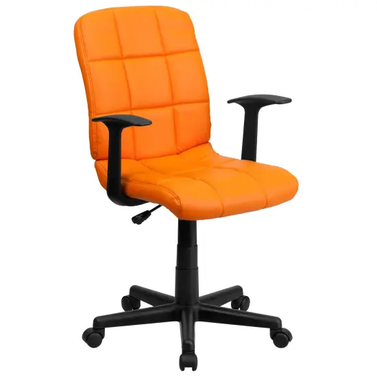 Emma and Oliver Mid-Back Quilted Vinyl Swivel Task Office Chair with Arms Orange {1}