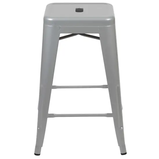 Emma and Oliver 4 Pack 24" High Metal Indoor Counter Bar Stool - Stackable Stool Silver {3}