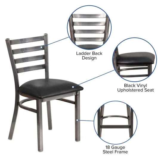 Emma and Oliver Clear Coated Ladder Back Metal Restaurant Dining Chair BlackVYL/ClearCoated {2}