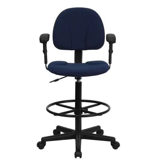 Emma and Oliver Two Cylinder Drafting Chair with Adjustable Arms Navy Blue Patterned {3}