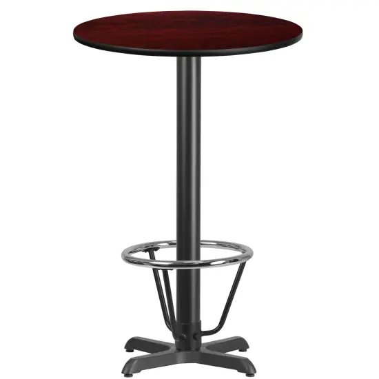 Emma and Oliver 24" Round Laminate Bar Table with 22"x22" Foot Ring Base Mahogany {1}