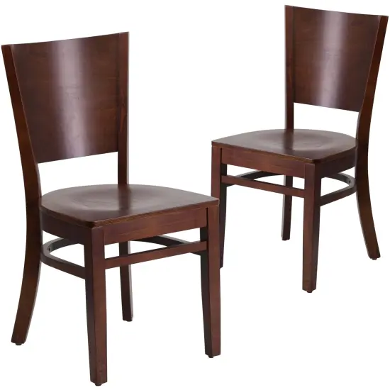 Emma and Oliver 2 Pack Solid Back Wooden Restaurant Chair WalnutSeat/Walnut {1}