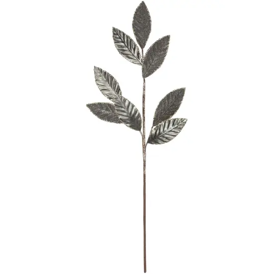 Northlight 28" Gray Glitter Textured Leaves Christmas Spray {1}