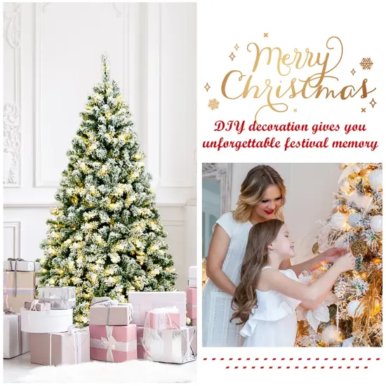 6Ft Pre-Lit Premium Snow Flocked Hinged Artificial Christmas Tree w/ 250 Lights {5}